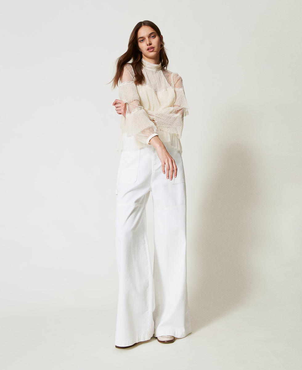 White bull denim cargo trousers