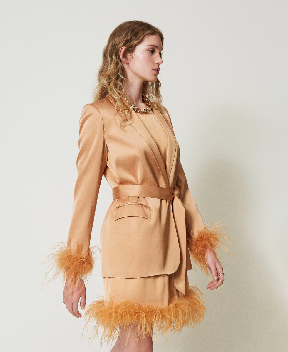 Giacca blazer in raso con piume Arancio "Bubbly" Donna 242TP2450_11751_08