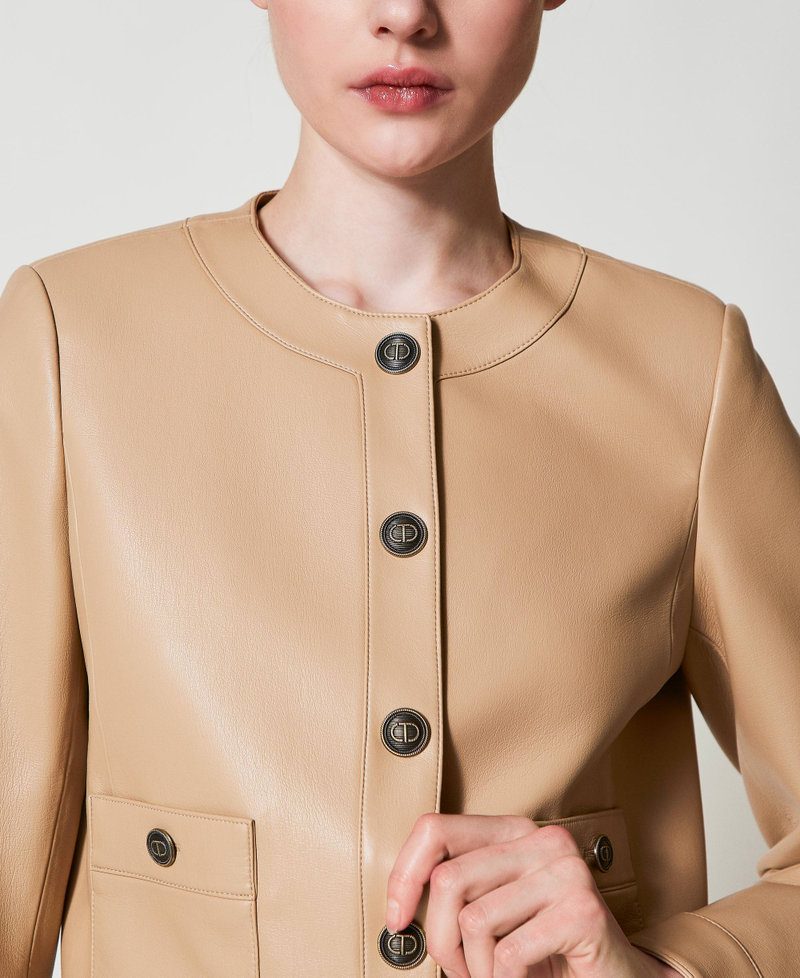 Faux nappa leather jacket with logo buttons Light Wood Beige Woman 251TP2351_12186_04