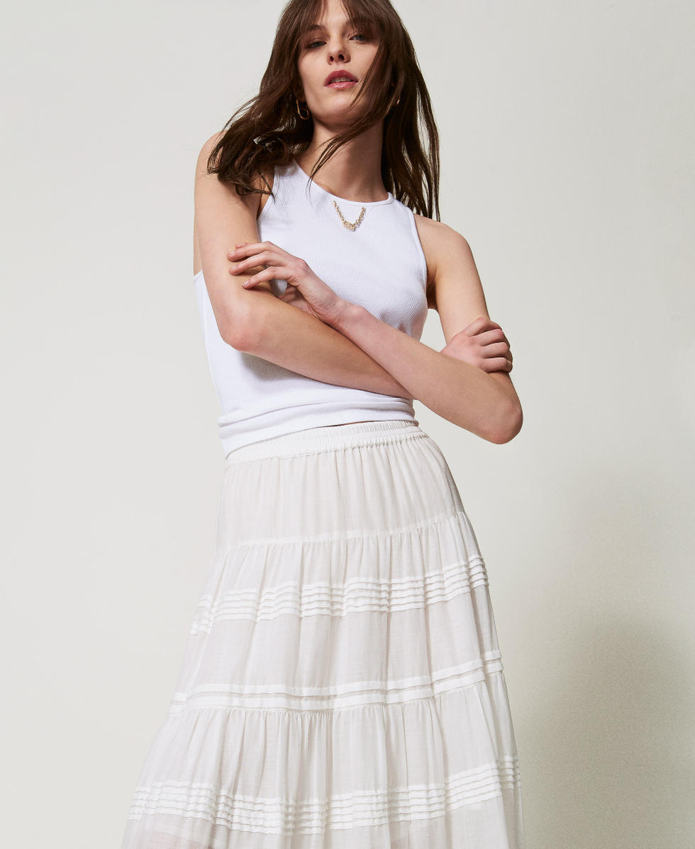Long muslin skirt with flounces Sugar White Woman 251LM2WEE_00632_04