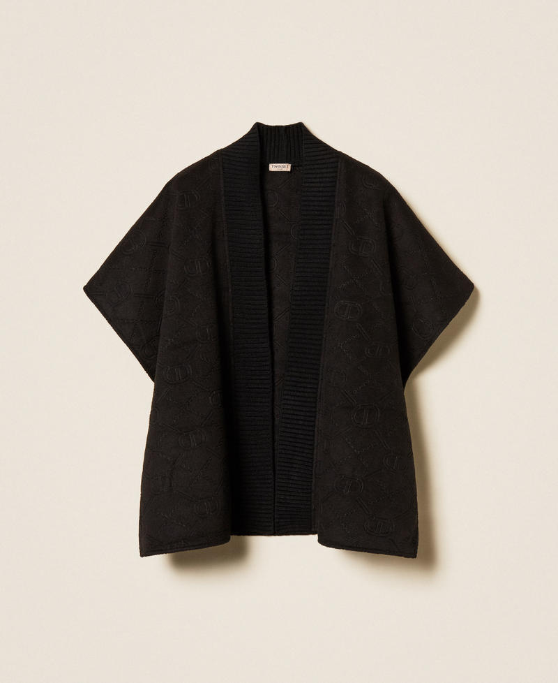 Wool cloth poncho with Oval T Black Woman 252TO5420_00006_S0