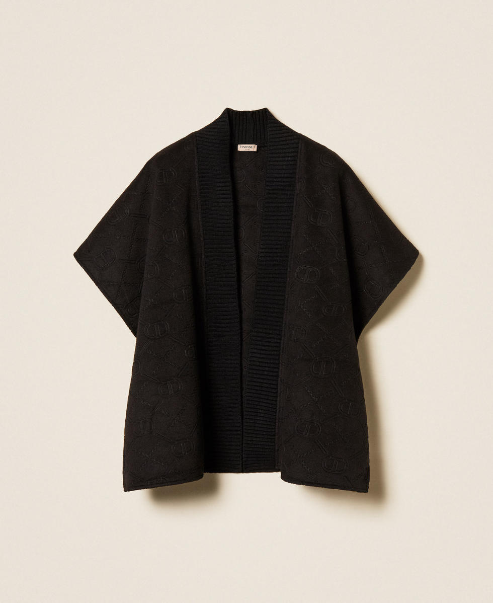 Poncho de pa&ntilde;o con Oval T Negro Mujer 252TO5420_00006_S0