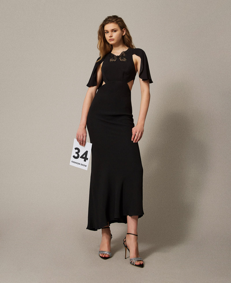 Long dress with cut-outs and an embroidered butterfly