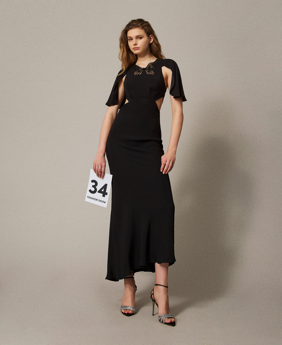 Long dress with cut-outs and an embroidered butterfly