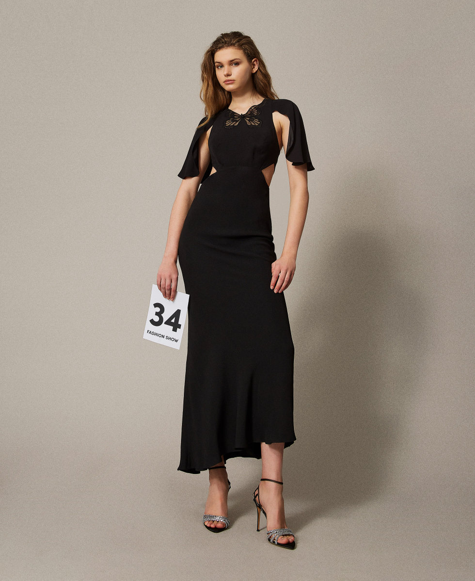 Long dress with cut-outs and an embroidered butterfly