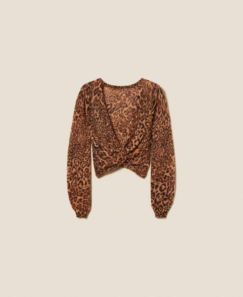 Boléro en maille de mohair mélangé animalier Imprimé Animalier Coffee/Marron « Land » Femme 252TP3592_12737_S0