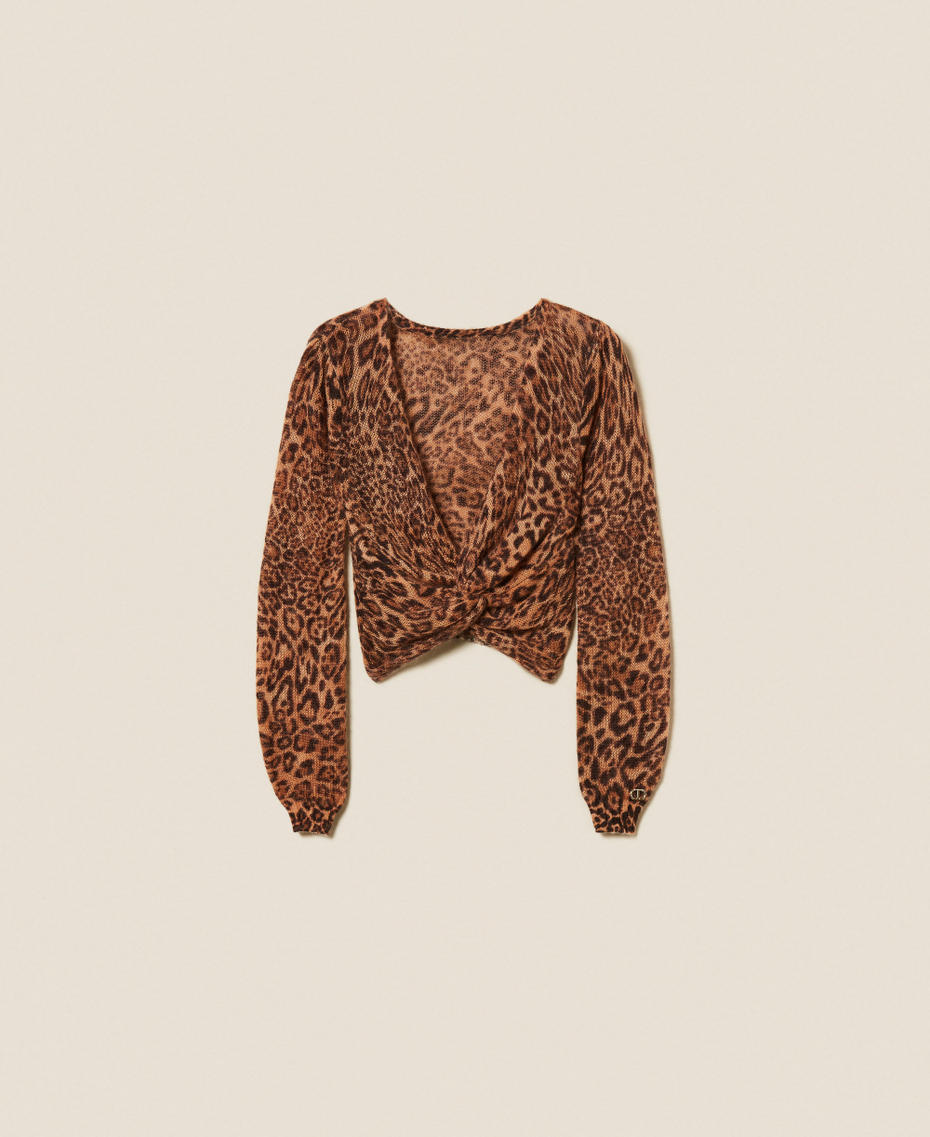 Boléro en maille de mohair mélangé animalier Imprimé Animalier Coffee/Marron « Land » Femme 252TP3592_12737_S0