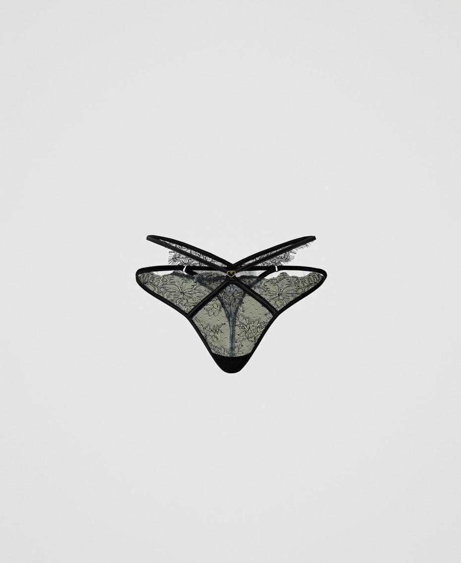 Lace and tulle g-string Black Woman 242LL6J88_00006_S0