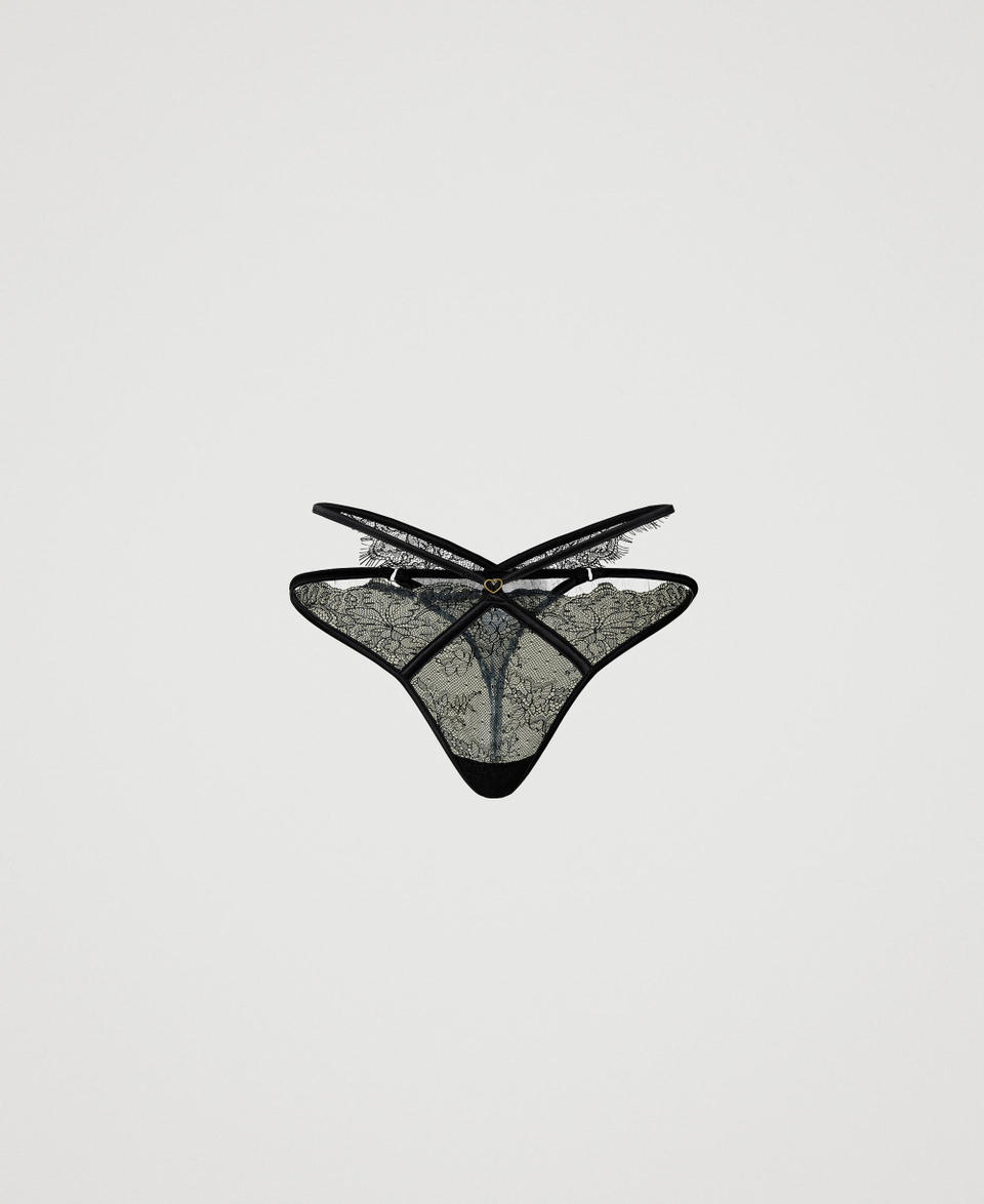 Lace and tulle g-string Black Woman 242LL6J88_00006_S0