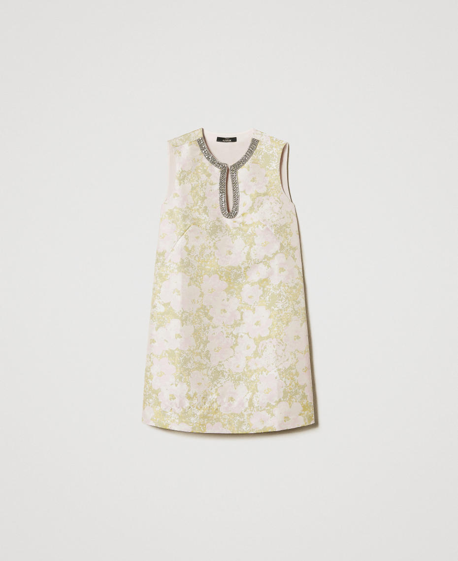 Kurzes Jacquardkleid mit Handstickerei Flowers-Jacquard Frau 251AP2104_12228_S0