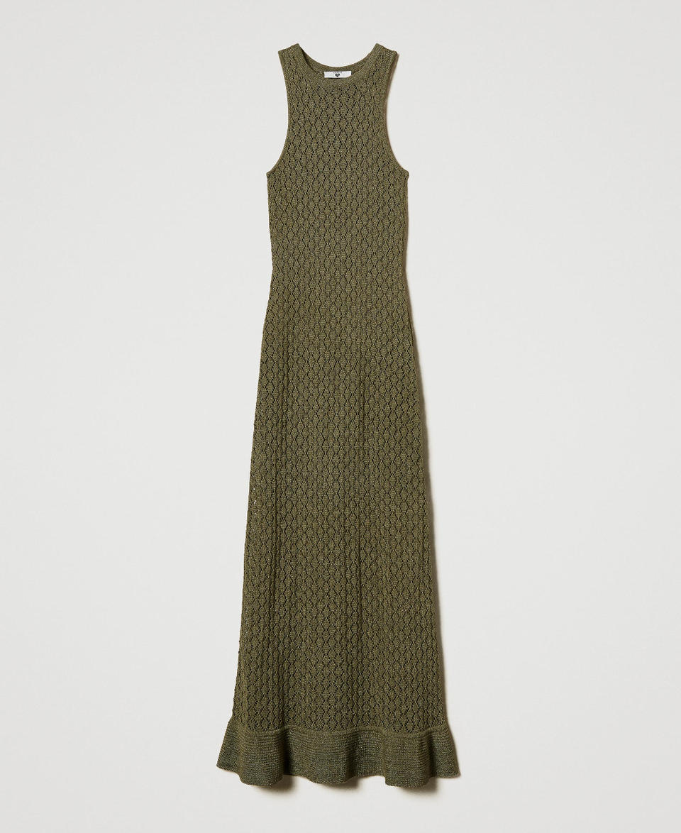 Long lurex knit mesh dress Olive Leaf Woman 251LB3ABB_12135_S0