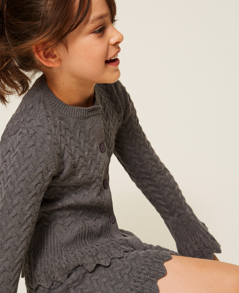 Cable knit cardigan Dark Grey Melange Girl 262GJ3141_12839_04