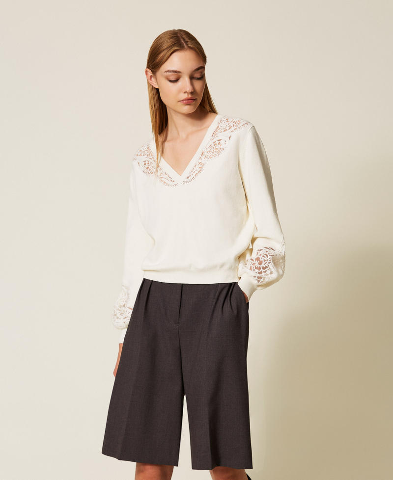 Jumper with embroidered inlays White Snow Woman 252TT3440_00282_01