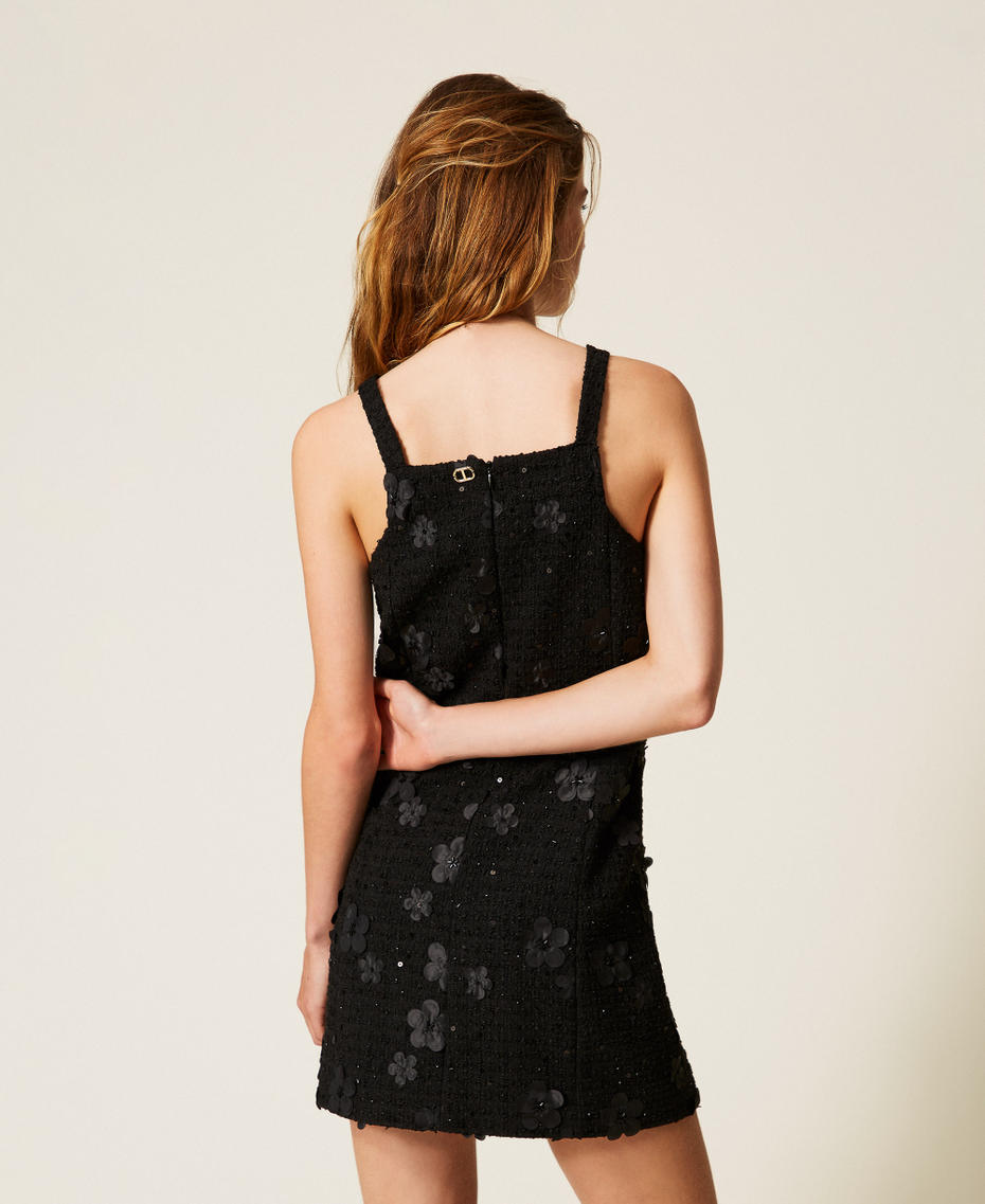 Bouclé short dress with embroidery Black Flowers Bouclé Woman 252TP2142_12733_03