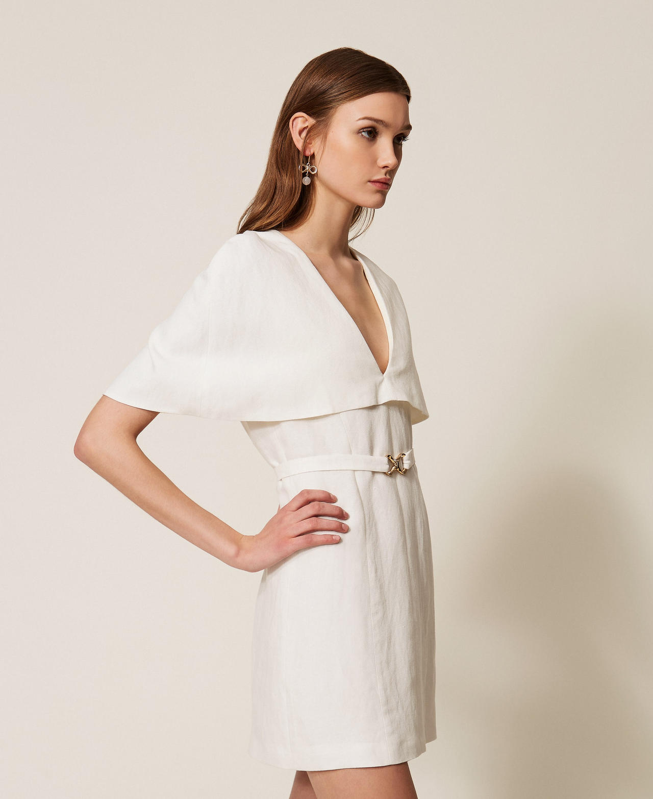 Robe courte cape en lin m&eacute;lang&eacute; Nacre Femme 261TP2451_00059_02