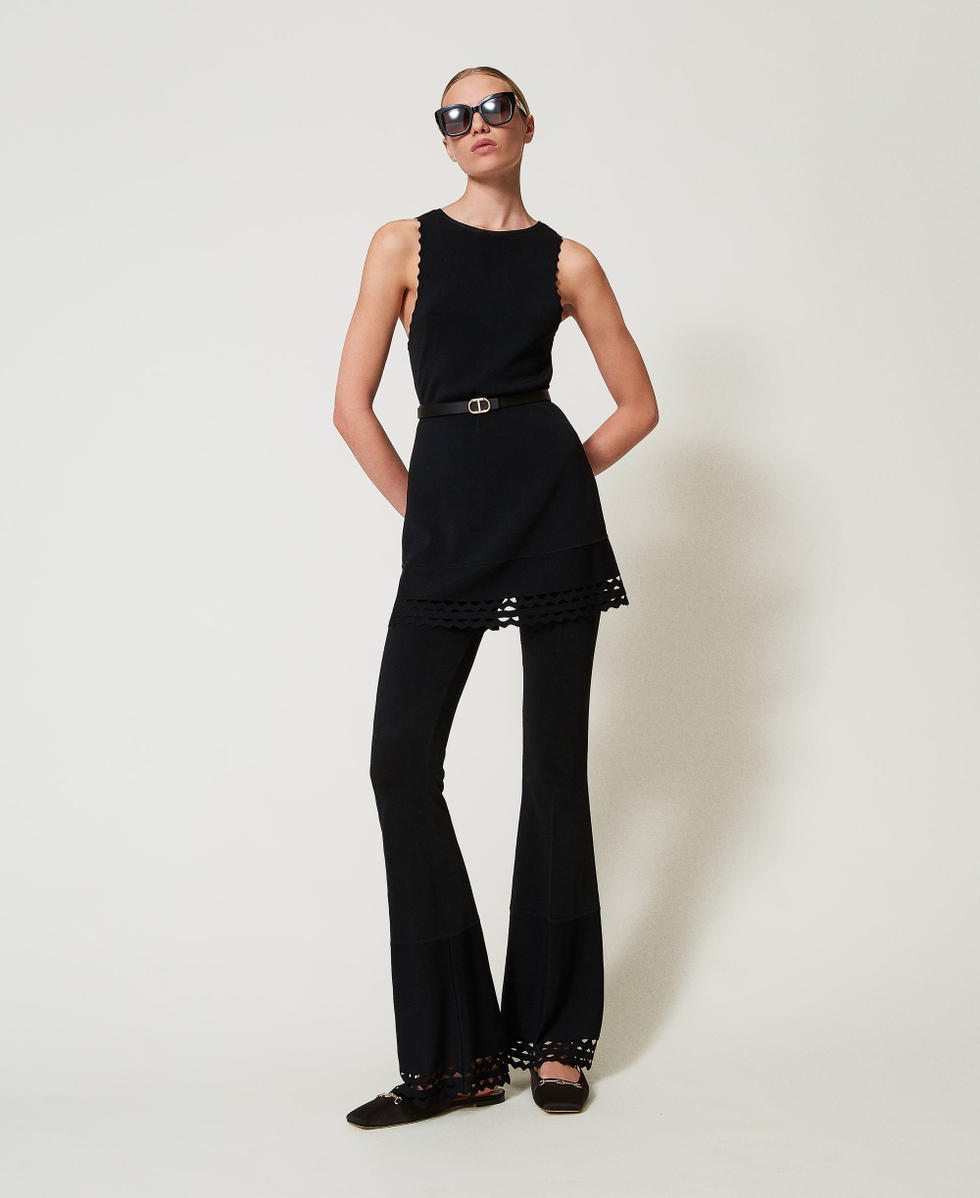Top de doble uso de punto con calados Negro Mujer 251TP3054_00006_T0