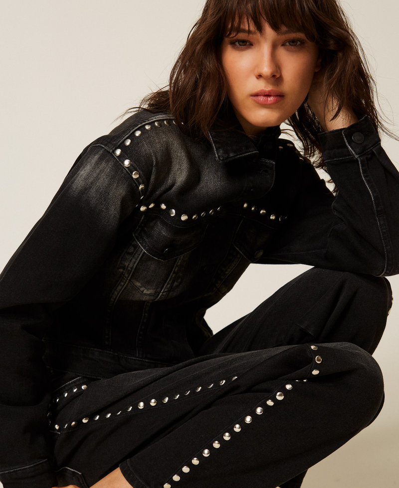 Barrel jeans with studs Washed Black Denim Woman 261AP2262_12908_03