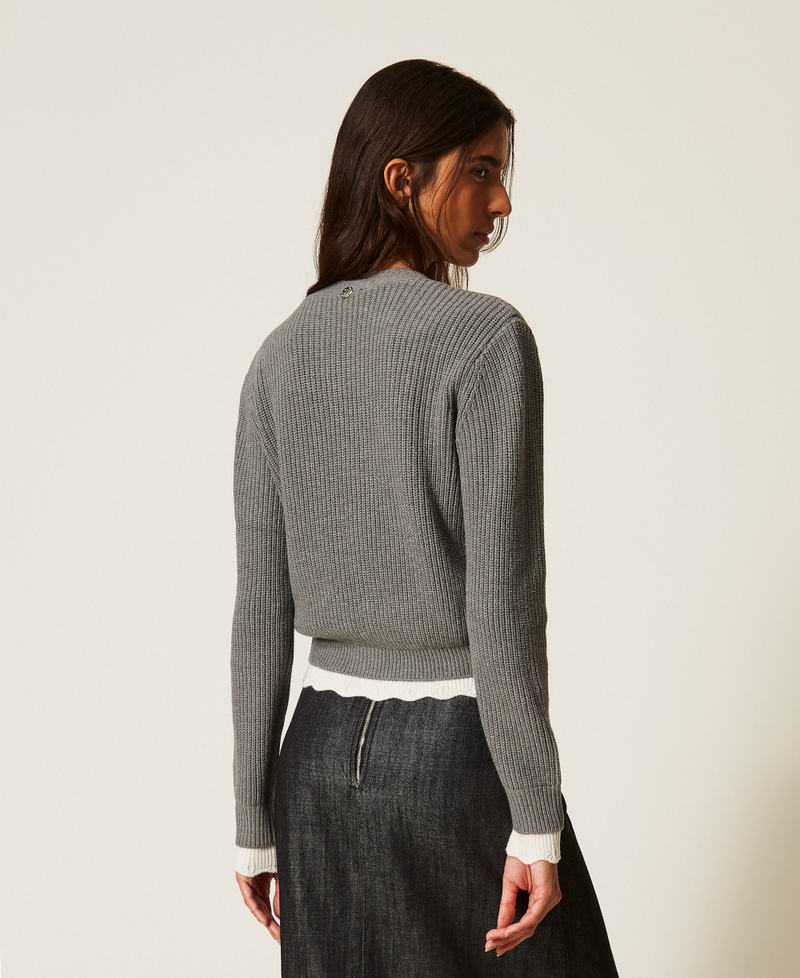 Cardigan with scalloped details Two-tone Mid Grey Melange/"Snow" White Woman 262AP3041_13753_03