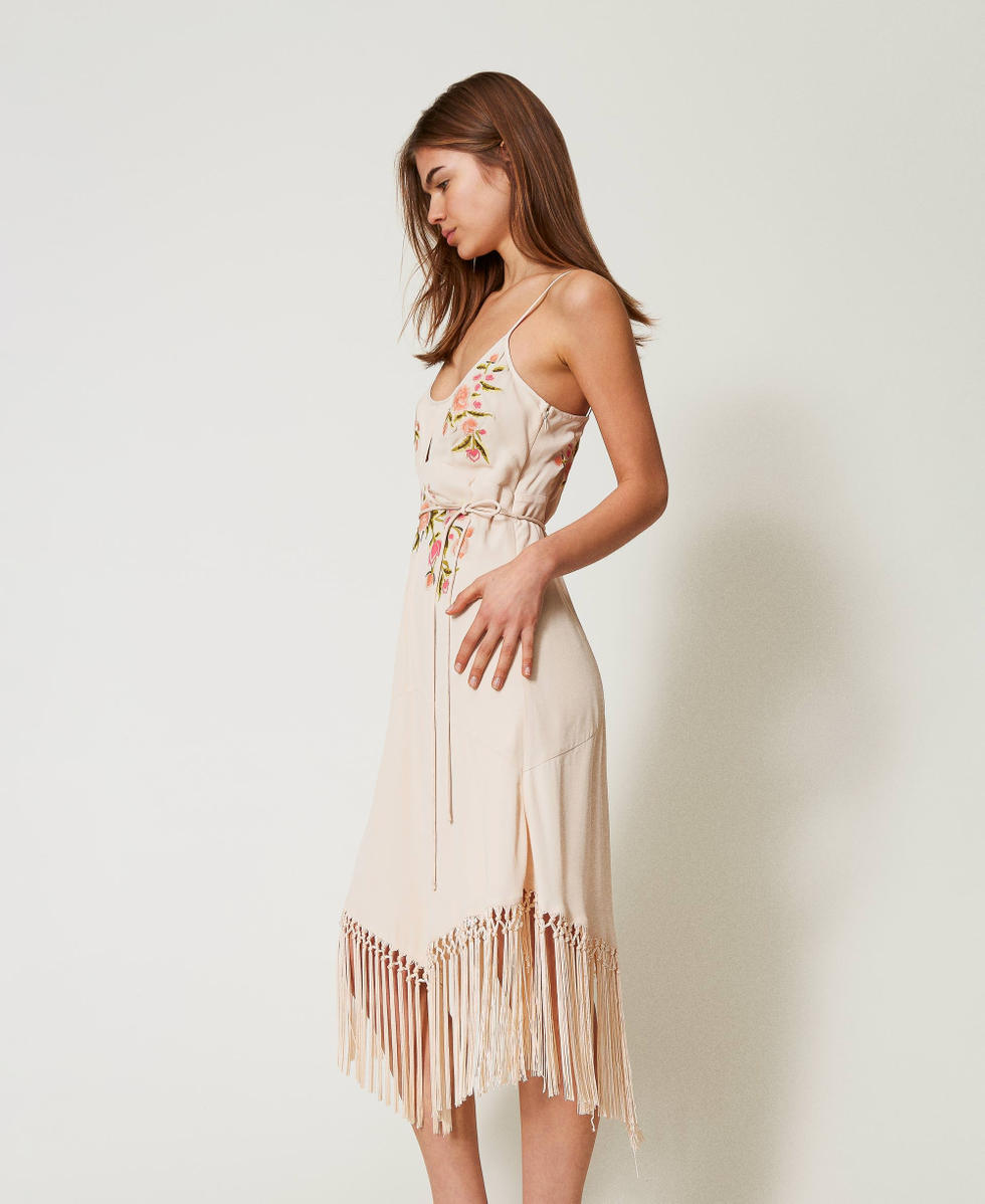 Robe midi avec broderie florale Broderie Beige/Multicolore Fleurs Femme 251TP2471_12306_02