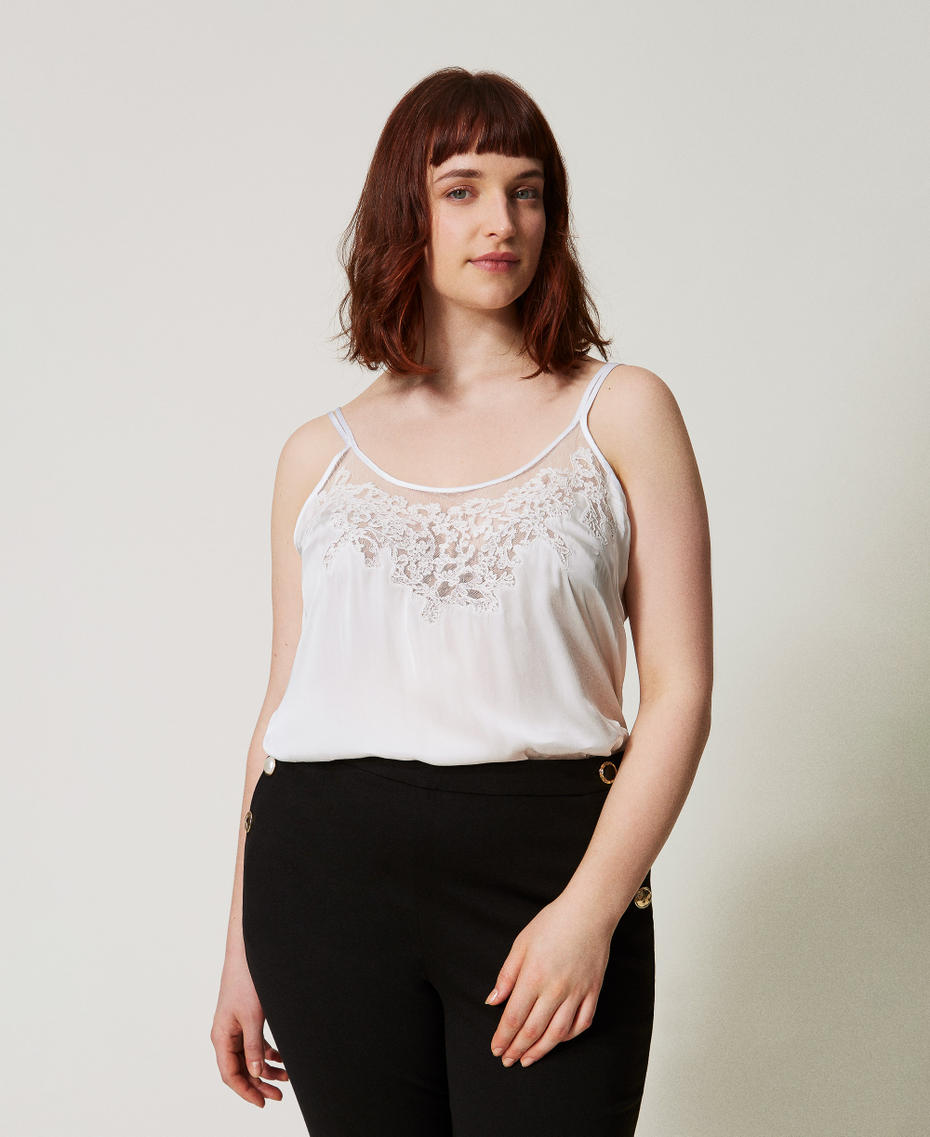 Satin top with embroidery White Snow Woman 251TP2371_00282_01