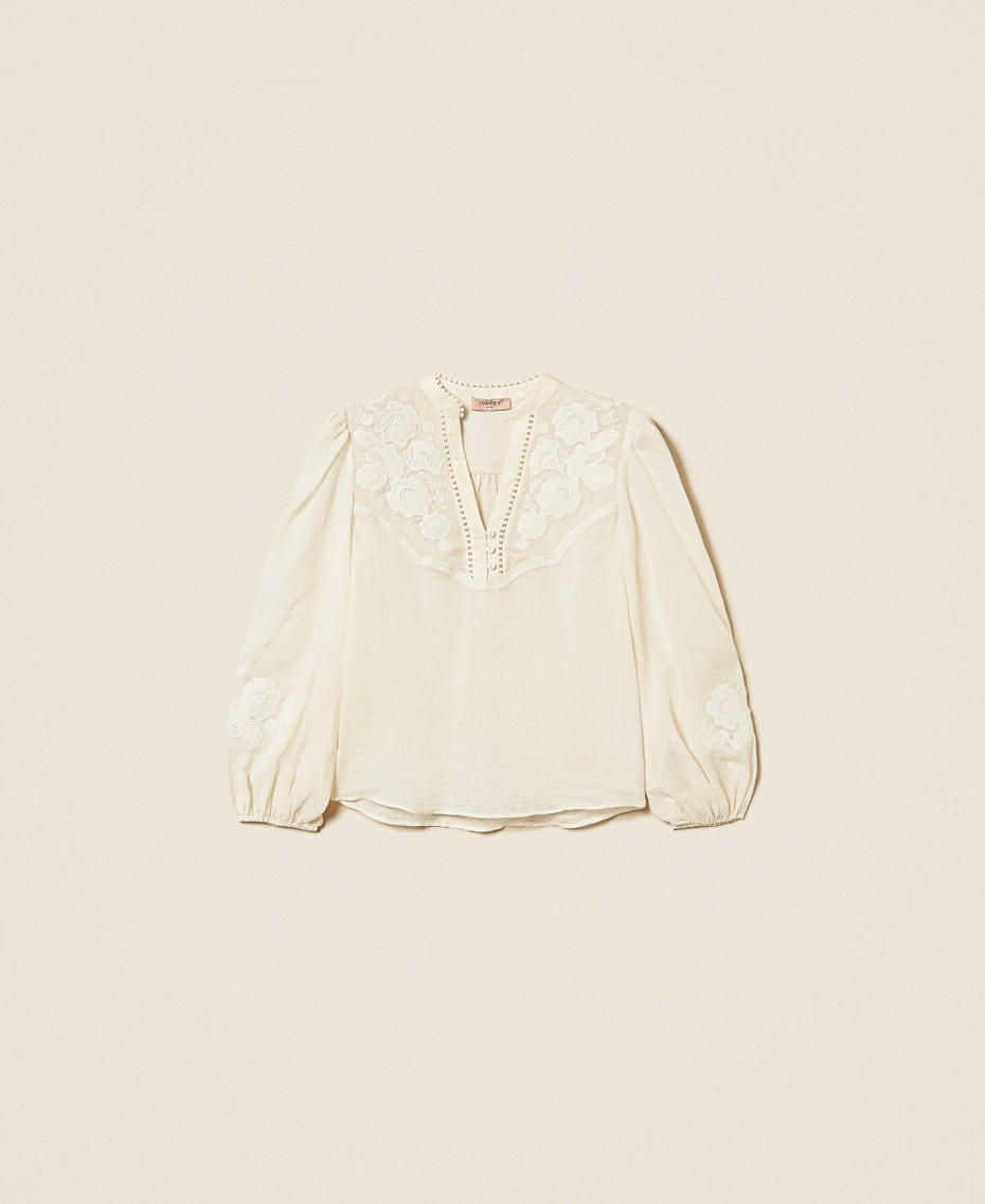 Ramie blouse with embroidery Mother Of Pearl Woman 261TT2291_00059_S0