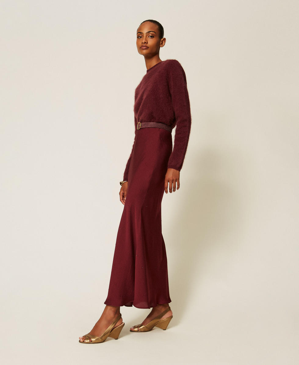 Long satin skirt with rhinestones Woman, Red | TWINSET Milano