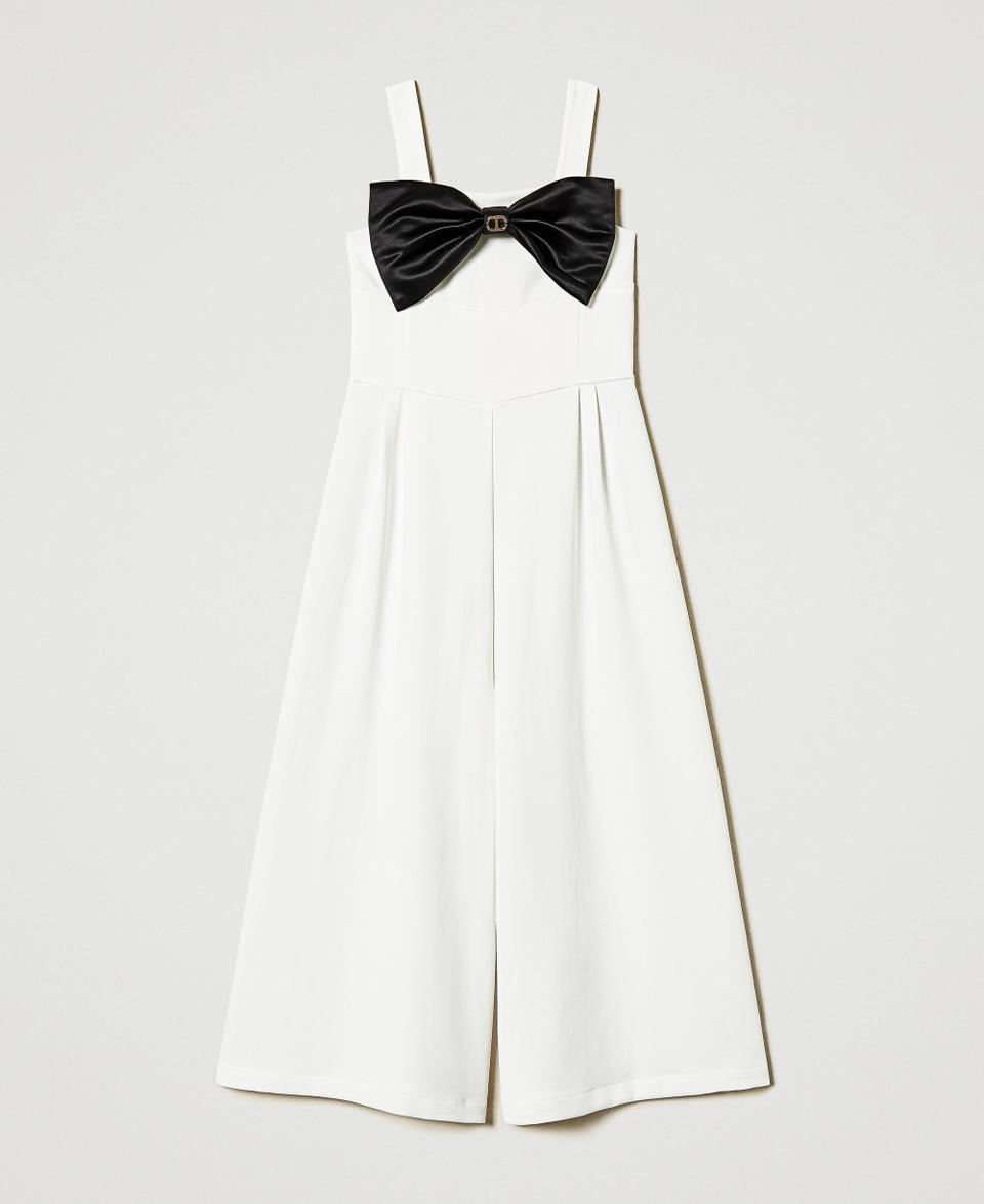 Crêpe jumpsuit with bow Bicolour "Ice" White / Black Girl 251GJ2QN1_02849_0S