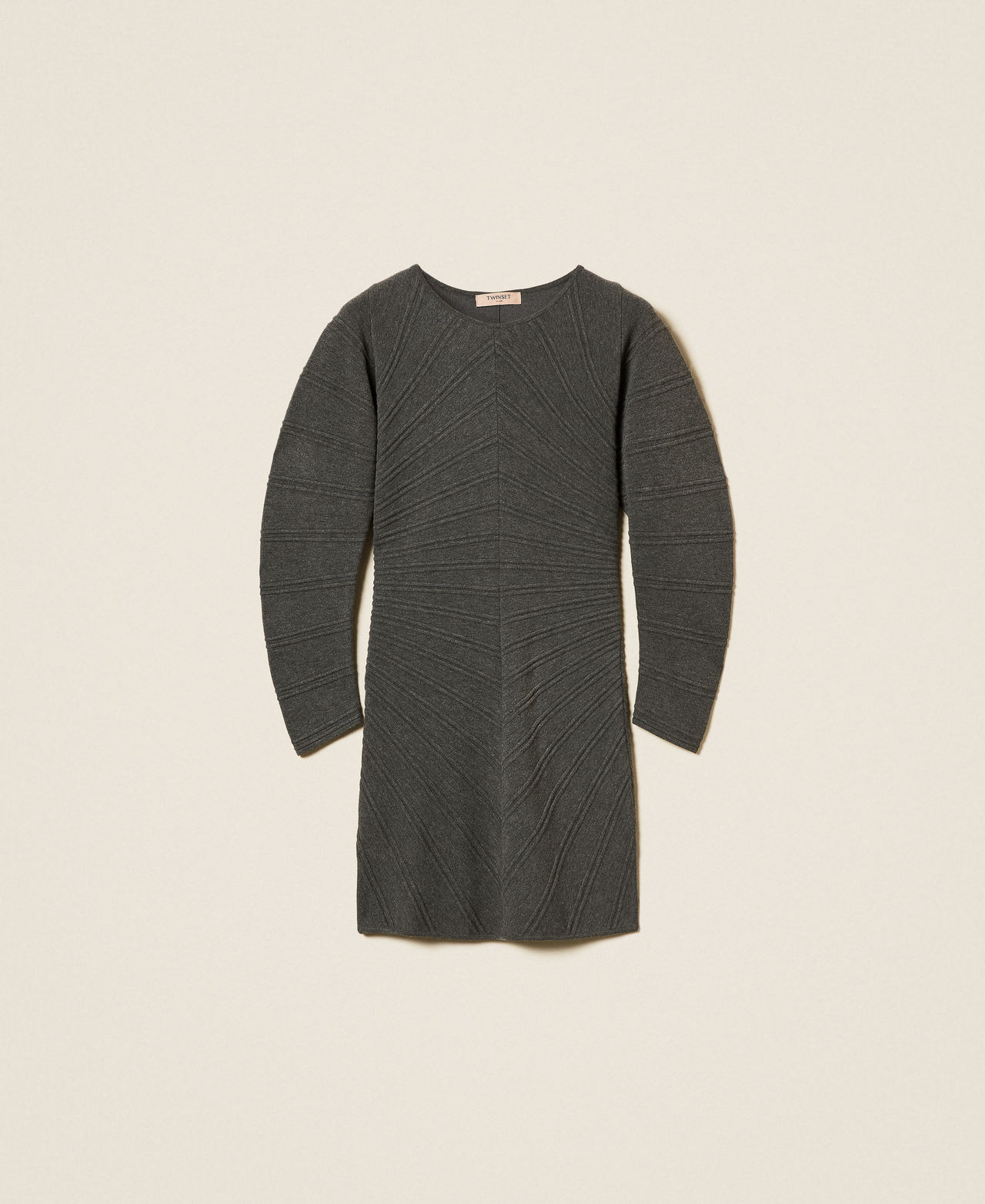 Short knit dress with stitch pattern Woman, Grey | TWINSET Milano
