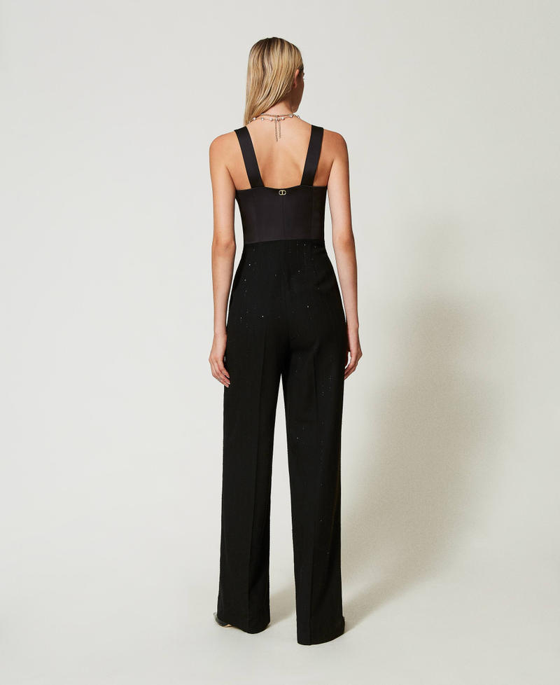 Satin and cloth jumpsuit with sequins Black Woman 242TT2165_00006_03