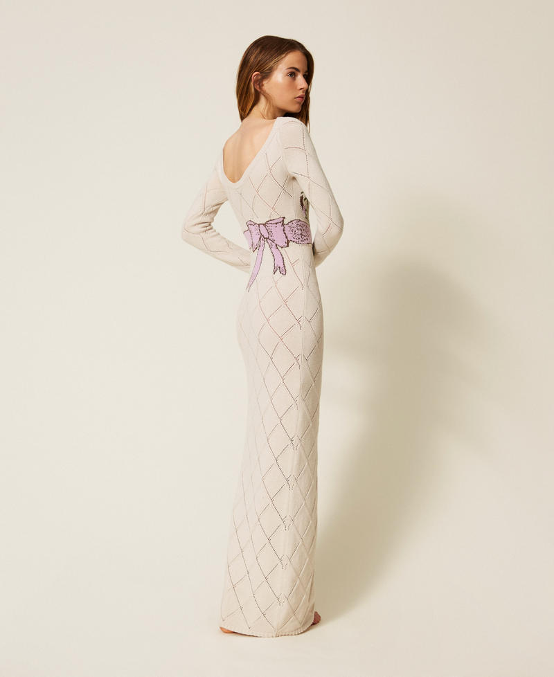 Long Treeblend yarn dress with inlay Pale Cream Woman 252TP3340_00522_06