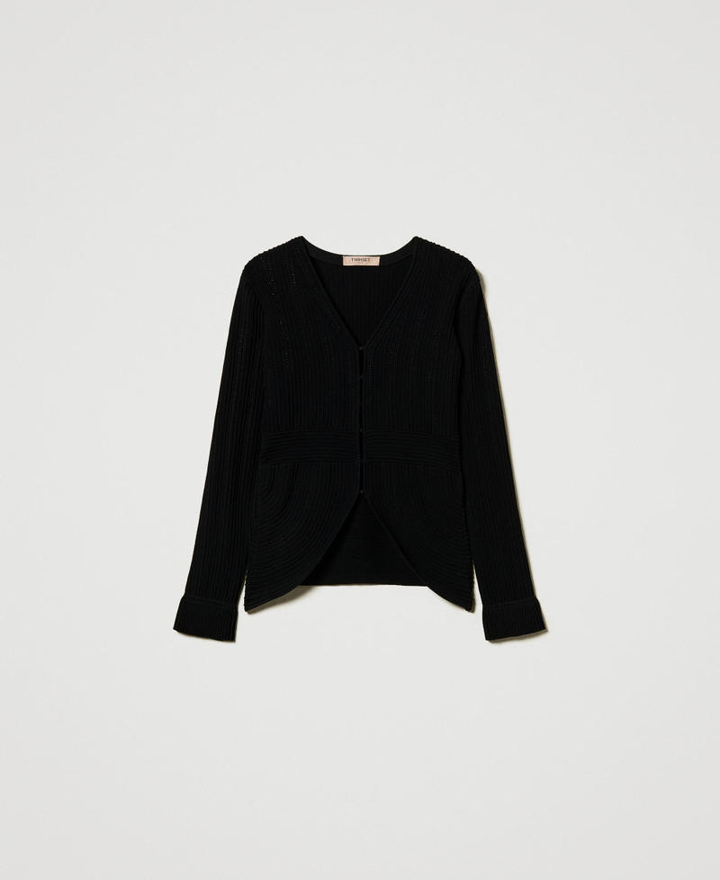 Fitted knit jacket with mixed stitches Black Woman 242TT3123_00006_S0