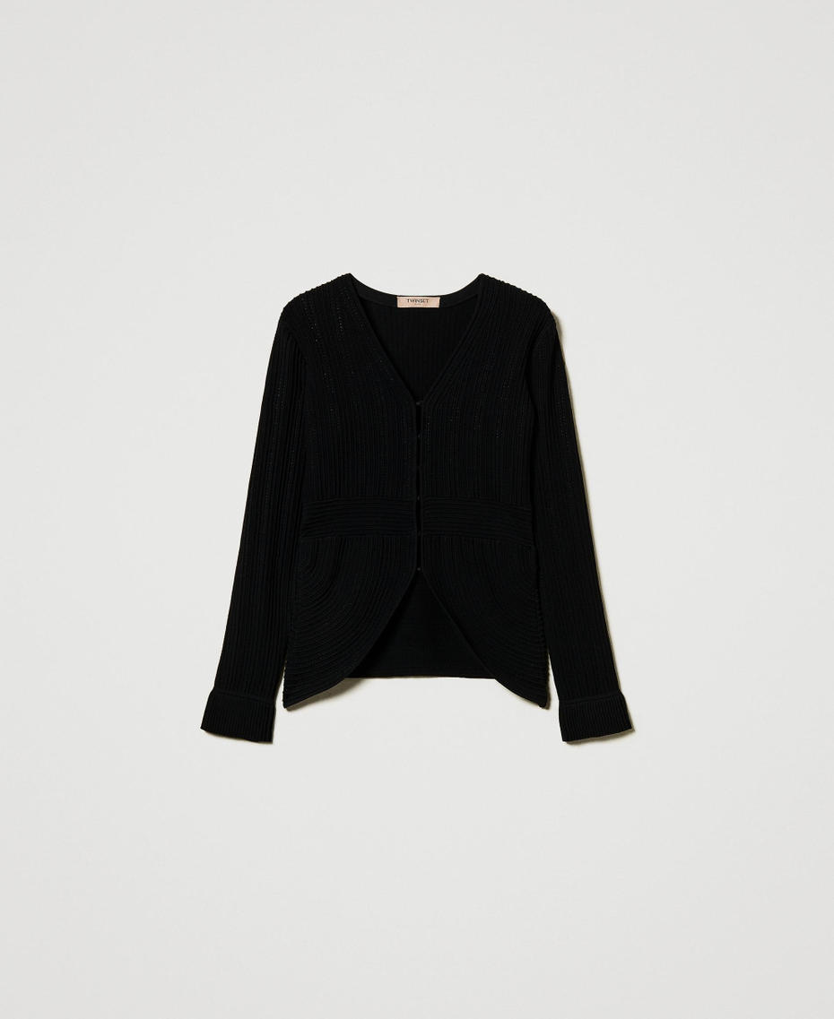 Fitted knit jacket with mixed stitches Black Woman 242TT3123_00006_S0