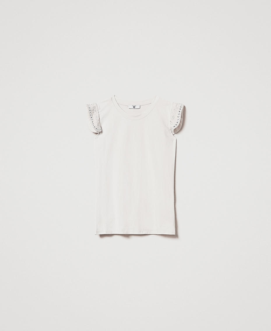 Regular fit T-shirt with embroidery Almond Beige/Dark Almond Beige Embroidery Woman 251LM2FAA_12376_S0