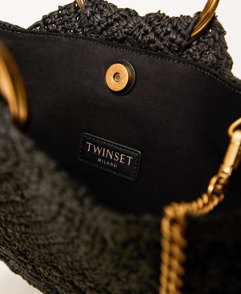 Crochet raffia shoulder bag Black Woman 261TD8320_00006_04