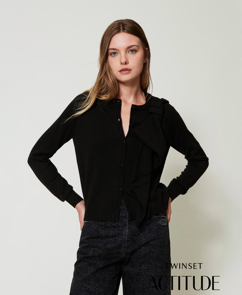 Wool blend cardigan with maxi bow Black Woman 242AT3161_00006_01