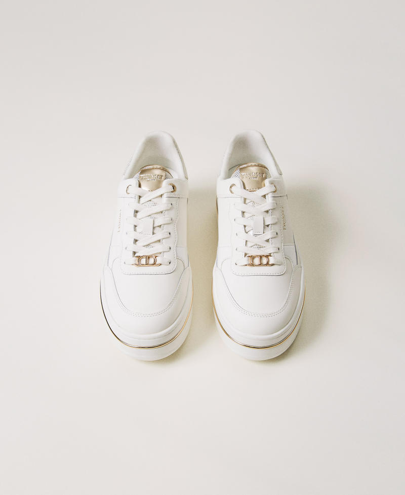 Sneakers platform in pelle laminata