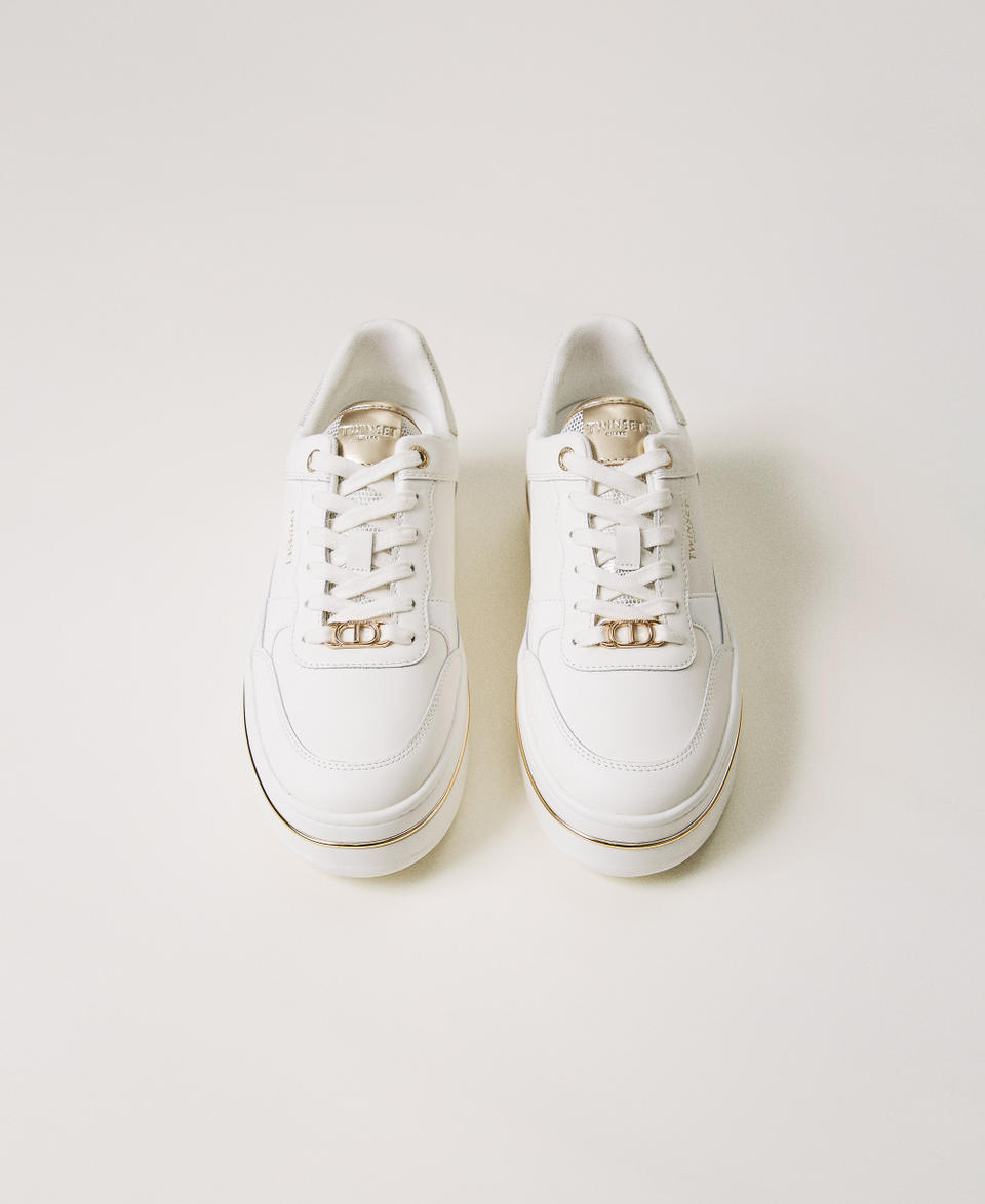 Laminated leather platform trainers Two-tone Optical White / Gold Woman 251TCP014_07049_04