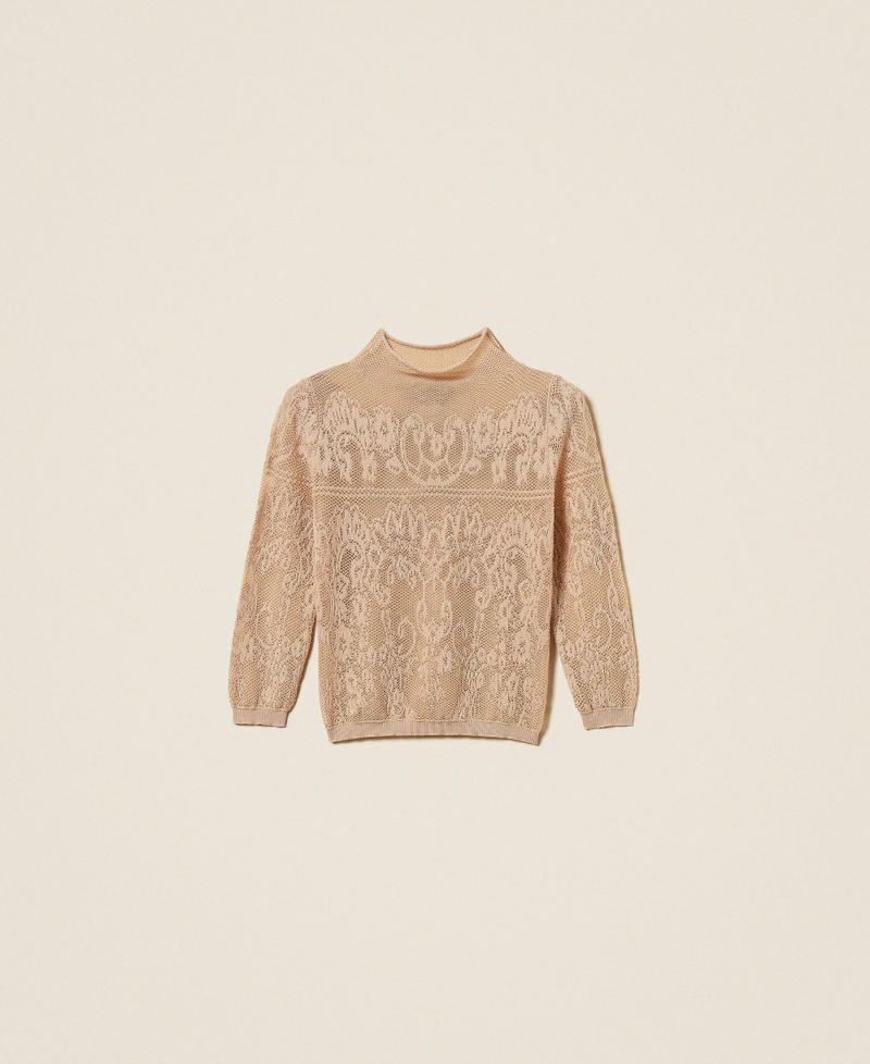 Stehkragenpullover mit Jacquard-Verarbeitung "Helles Nougat"-Beige Frau 262TF3031_14066_S0