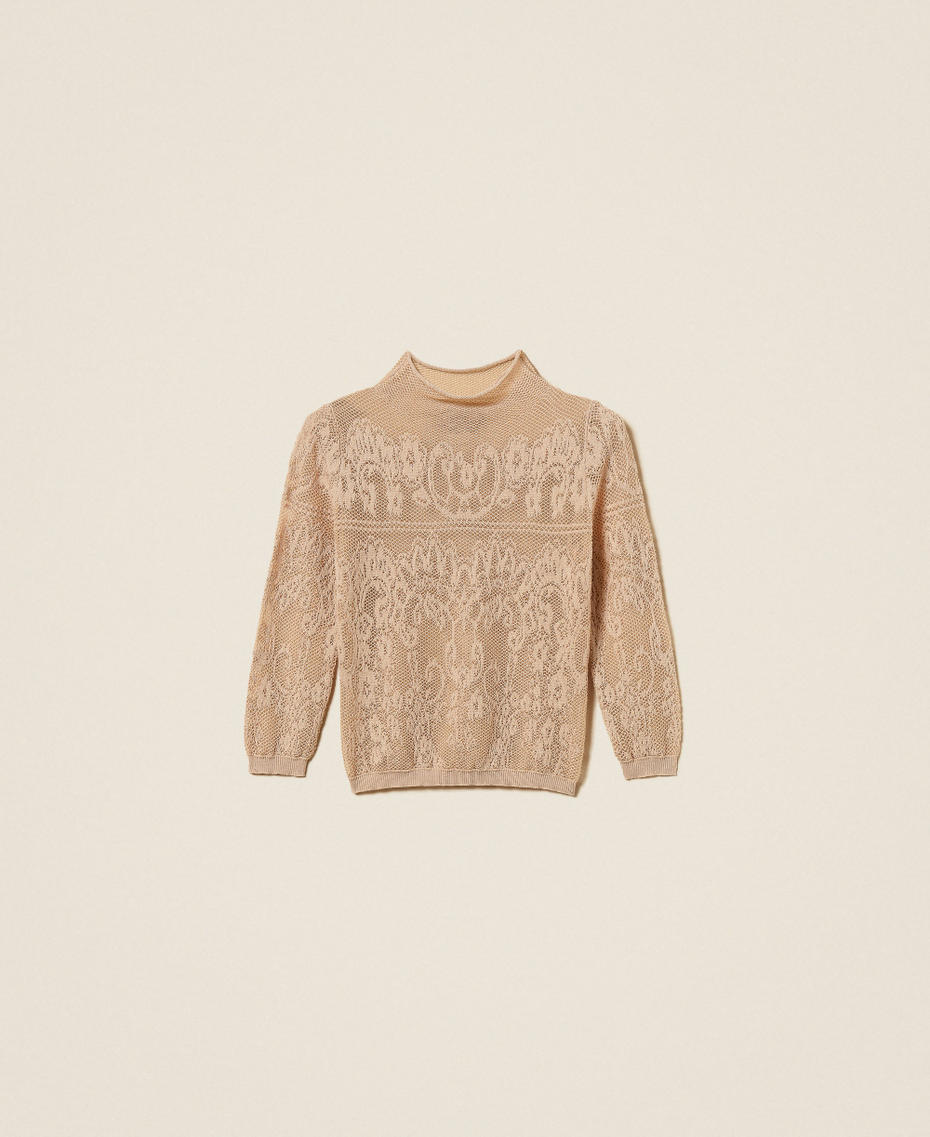 Stehkragenpullover mit Jacquard-Verarbeitung "Helles Nougat"-Beige Frau 262TF3031_14066_S0