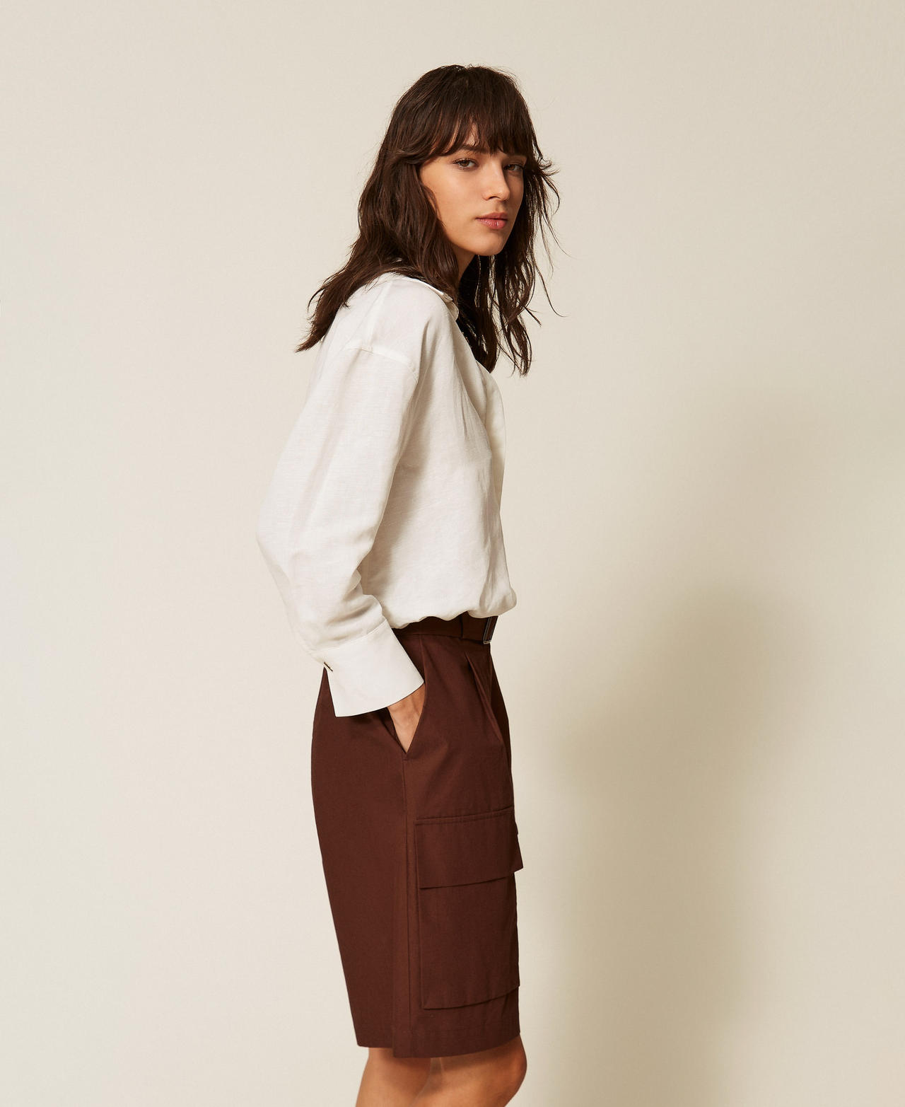 Bermuda cargo en popeline recycl&eacute;e Chocolate Lab Femme 261AP2082_10780_02