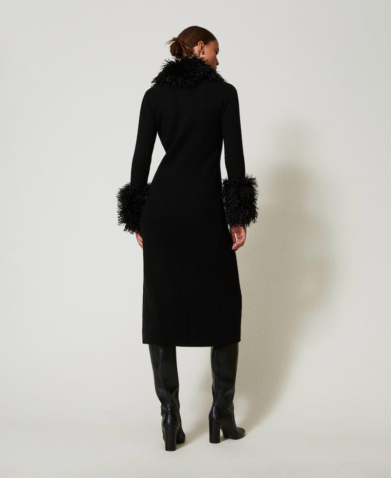 Wool blend and faux fur long cardi-dress Black Woman 242TT3430_00006_03