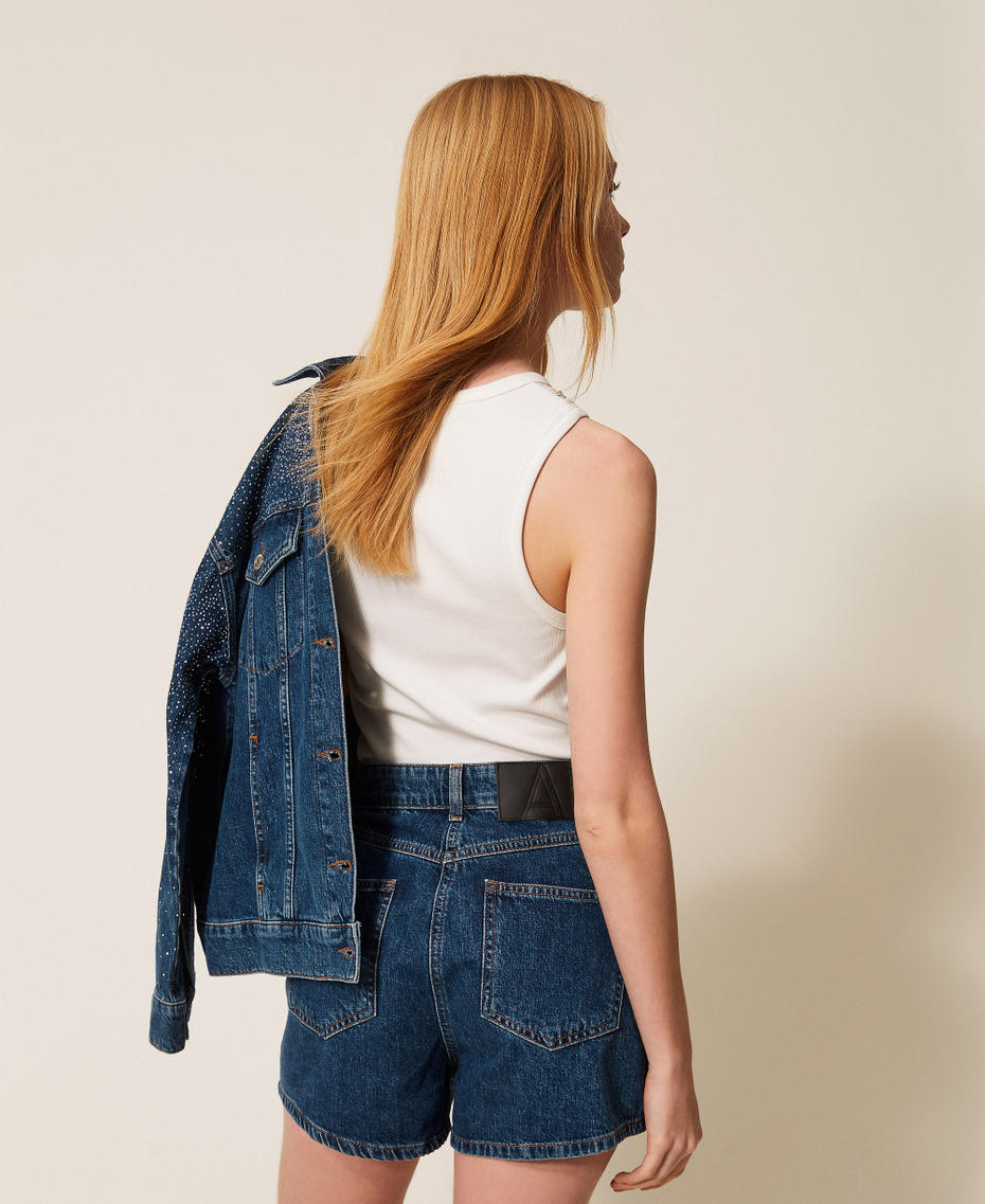 Джинсовые шорты со стразами Синий Деним женщина 261AP2341_01104_03