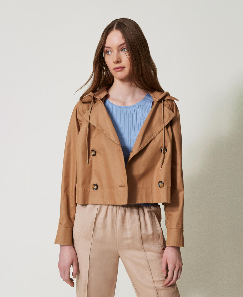 Double-breasted twill caban jacket