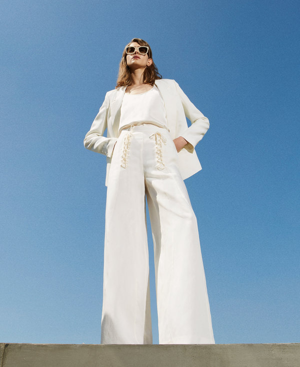 Pantalon palazzo en lin mélangé