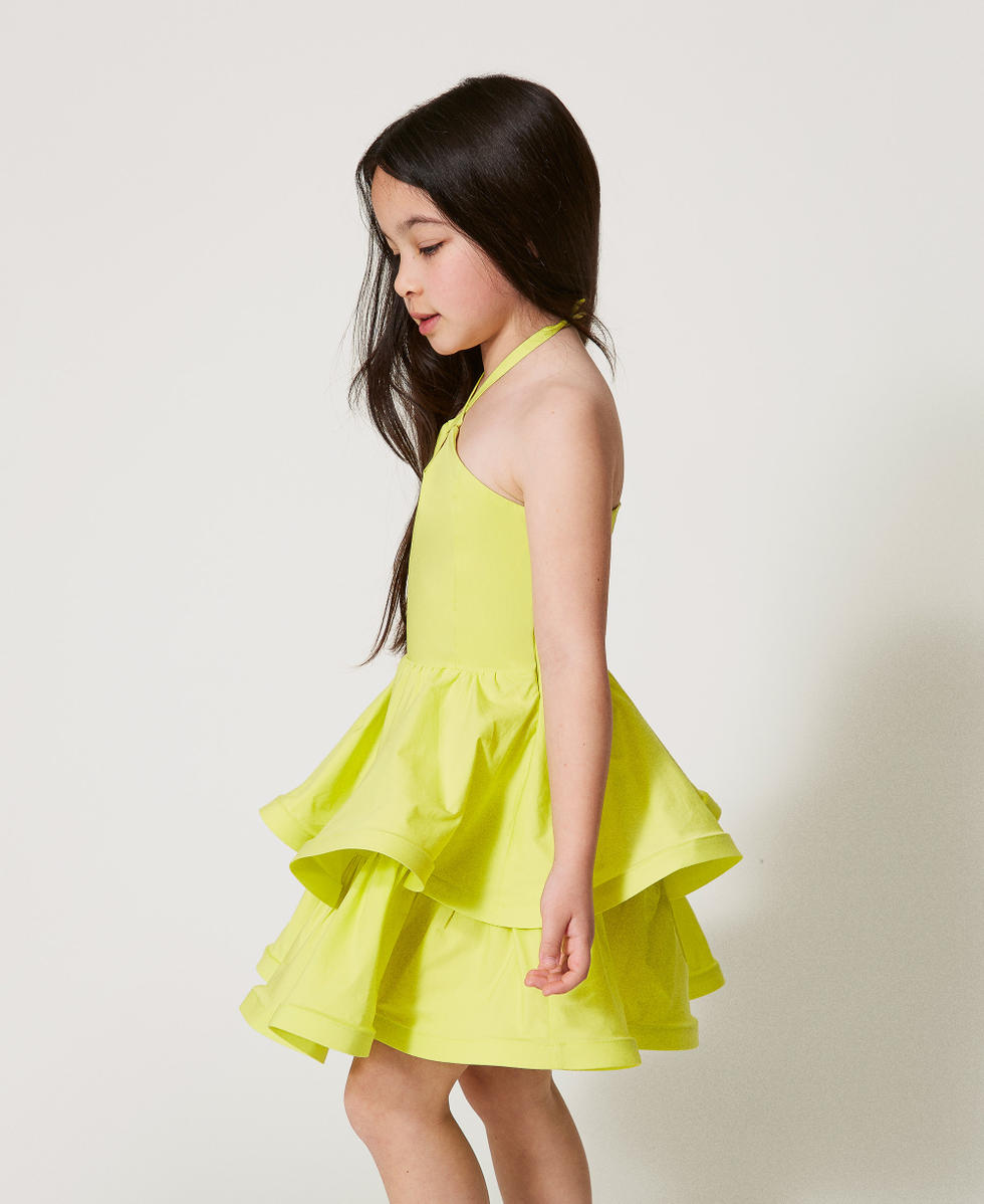 Abito halter corto in popeline con balze Yellow Plum Bambina 251GJ2420_12124_02