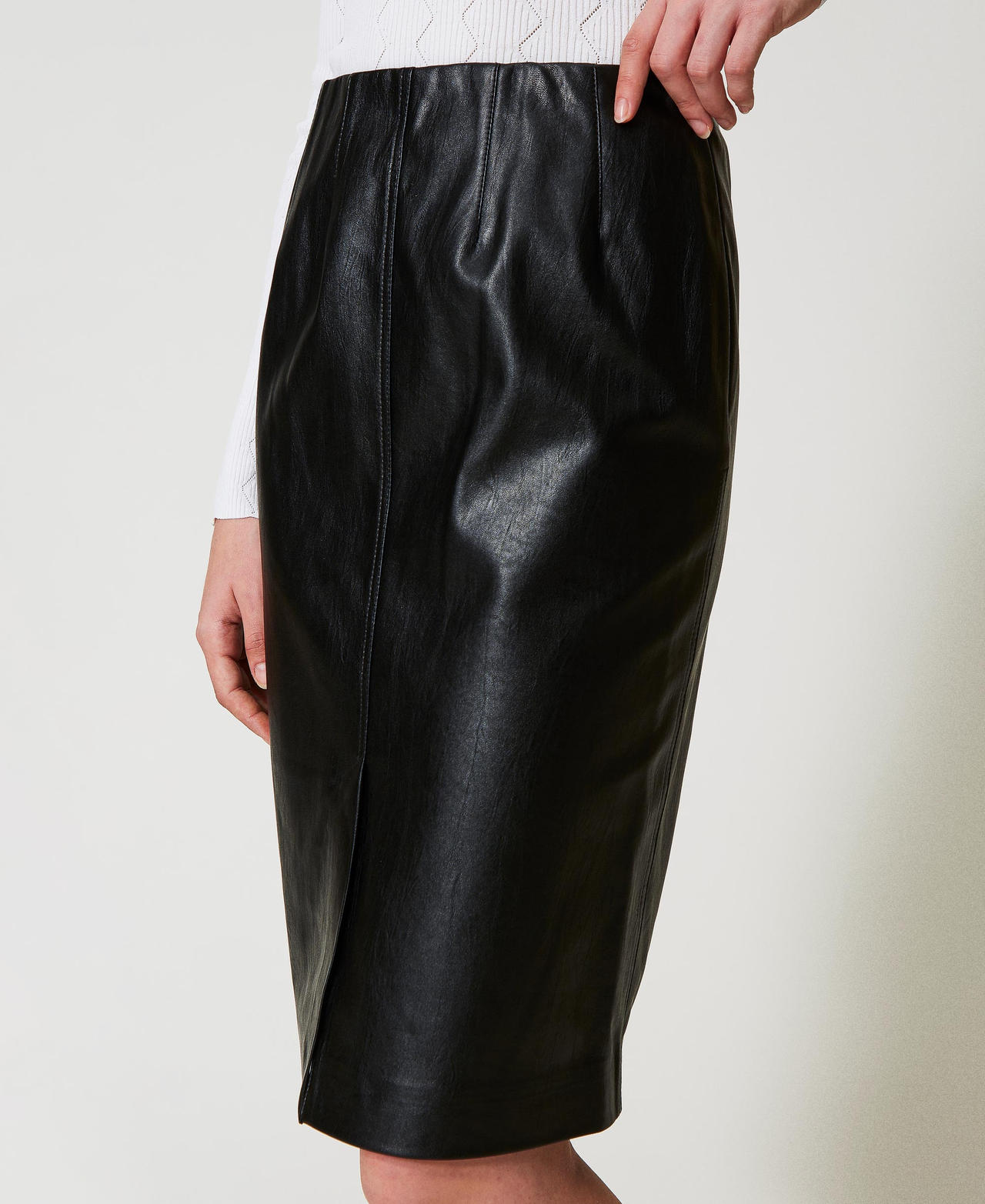 Faux leather midi skirt Black Woman 251AP2115_00006_03