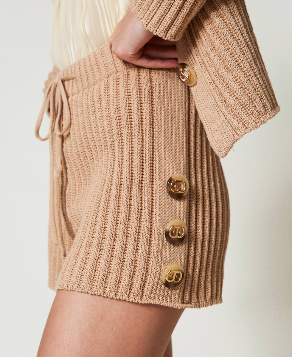 Rib knit shorts with buttons Dark Rope Beige Woman 251TP3202_12262_04
