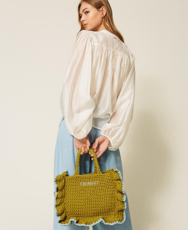 Crochet shoulder bag with flounces