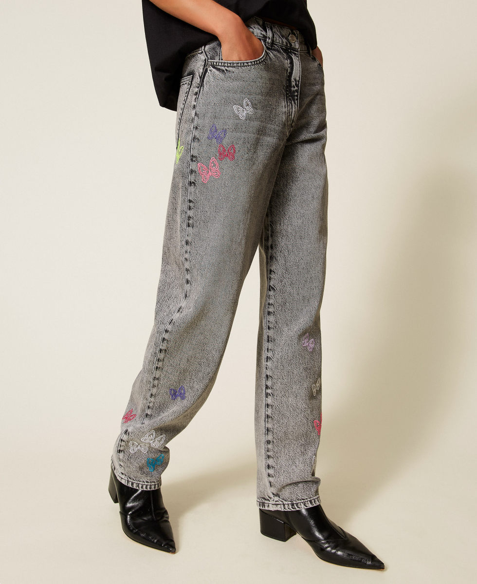 MYFO barrel jeans with embroidery Faded Grey Denim Woman 252AQ2160_07284_04