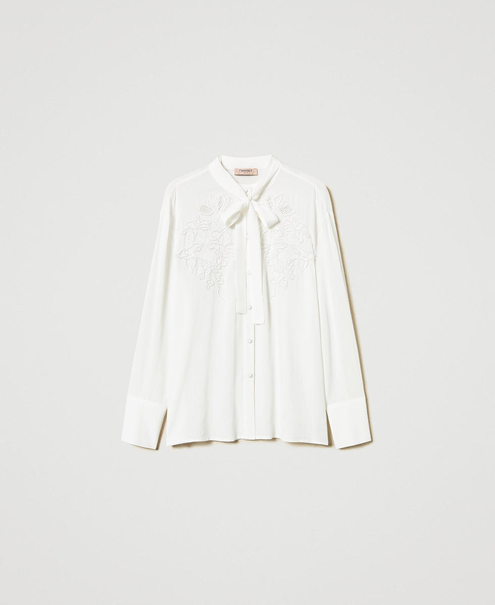 Camicia in georgette con ricamo Bianco Neve Donna 251TP2690_00282_S0